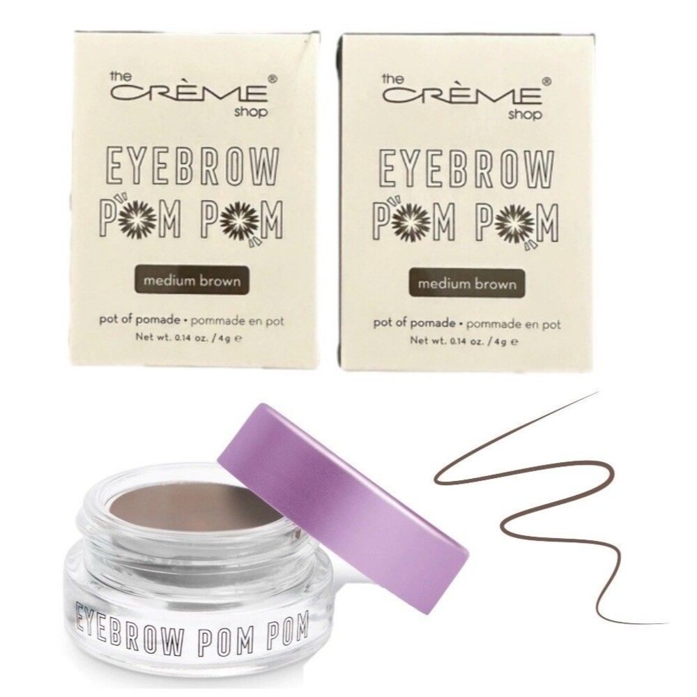 Lot of 2 The Créme Shop Eyebrow Pom Pom Pot Of Pomade, Medium Brown